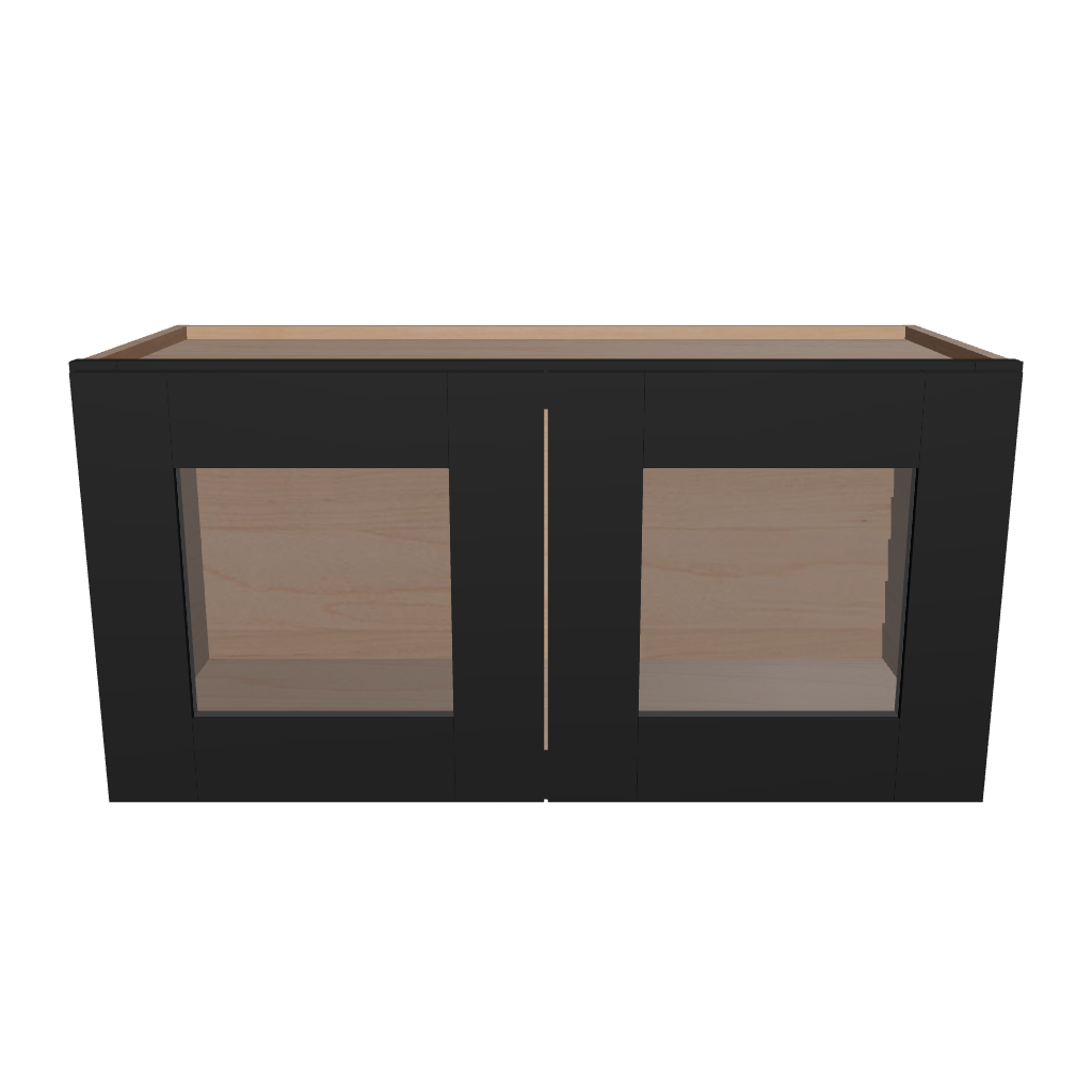Modernform Cabinet Onyx Black Shaker 30" W X 15" H X 12" D Double Glass Door Wall Cabinet