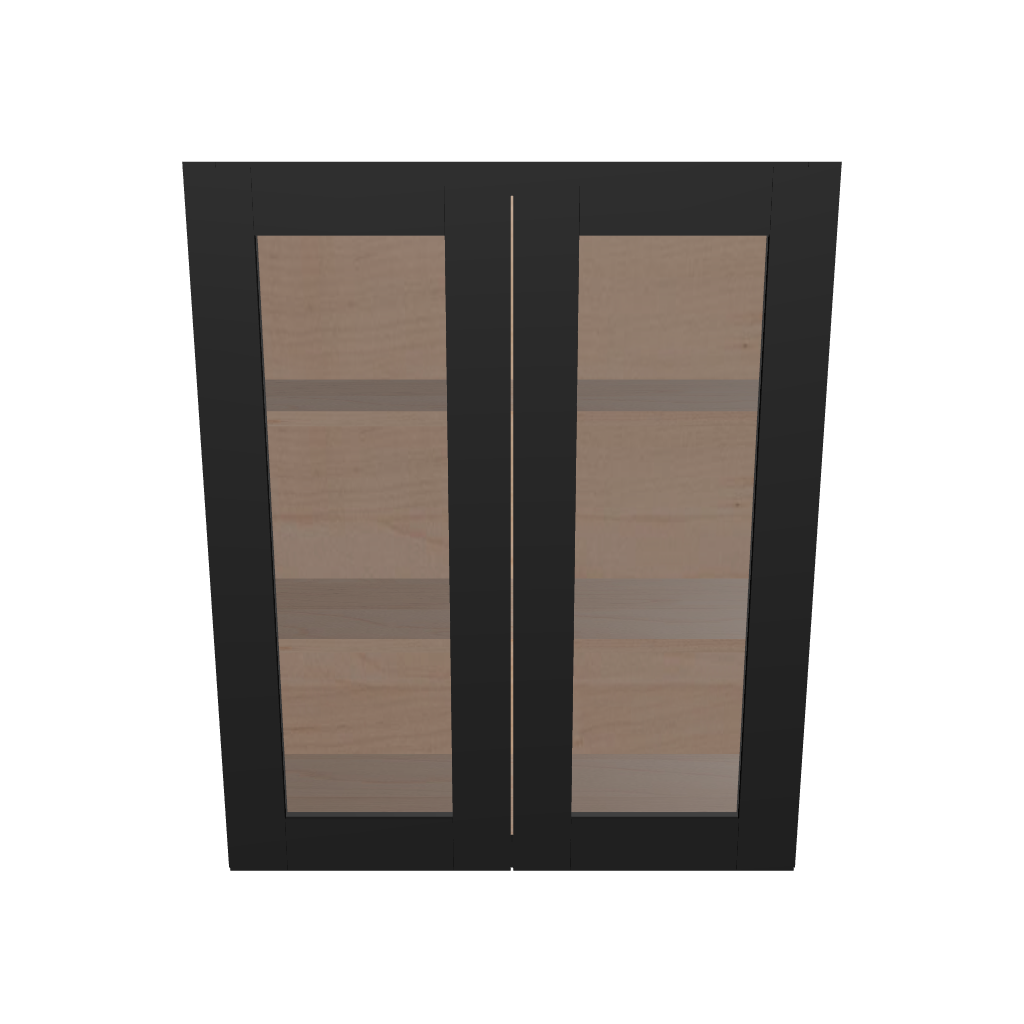 Modernform Cabinet Onyx Black Shaker 30" W X 36" H X 12" D Double Glass Door Wall Cabinet