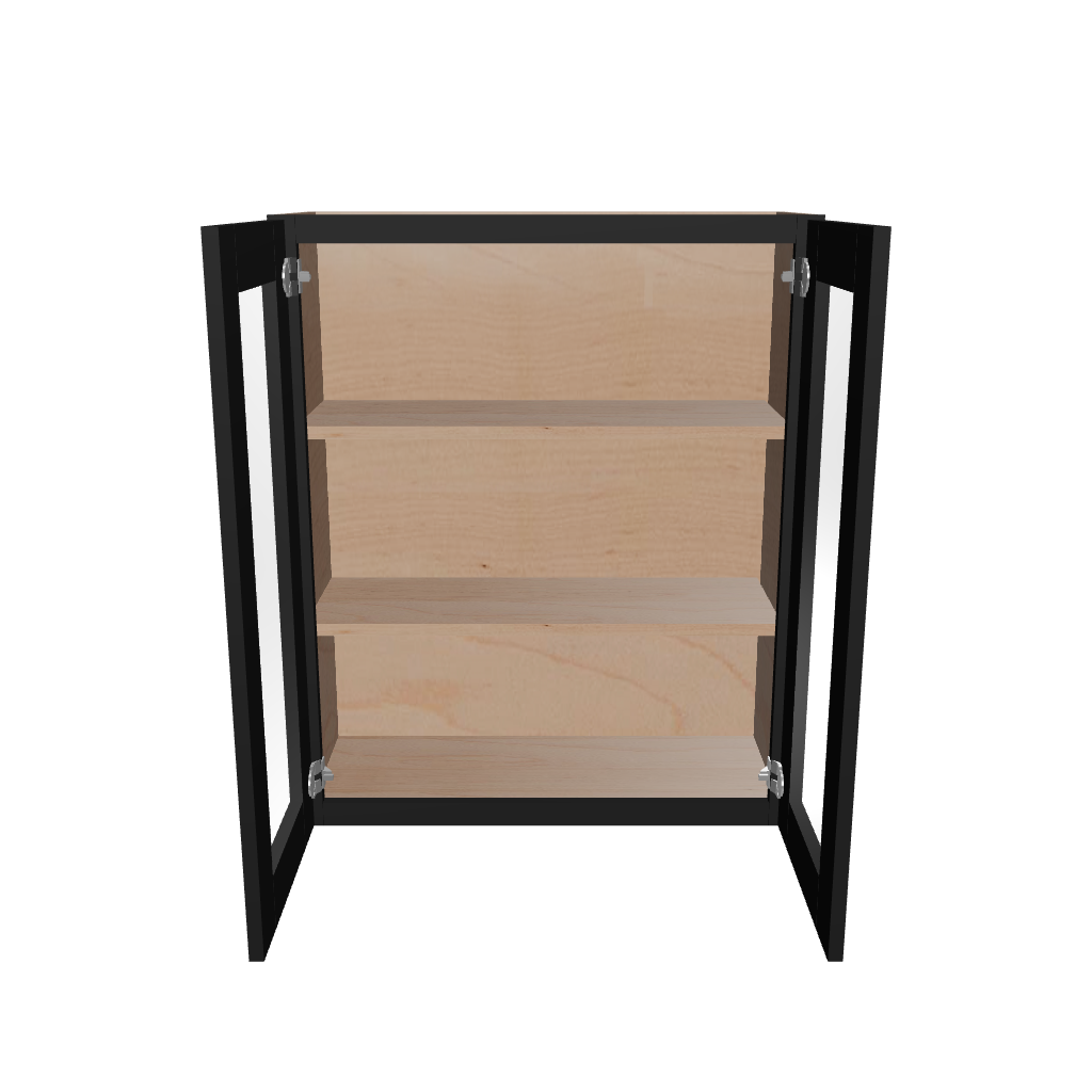 Modernform Cabinet Onyx Black Shaker 30" W X 36" H X 12" D Double Glass Door Wall Cabinet