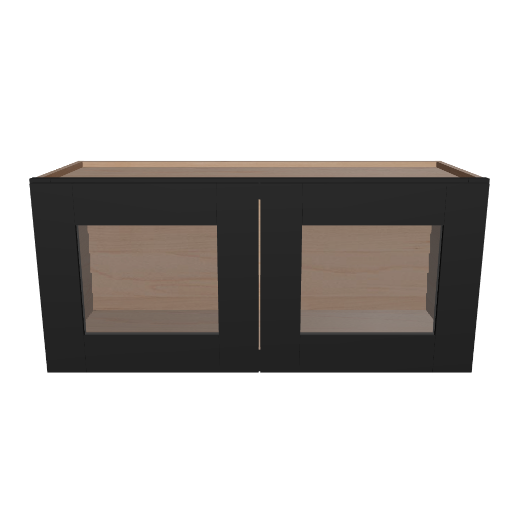 Modernform Cabinet Onyx Black Shaker 33" W X 15" H X 12" D Double Glass Door Wall Cabinet