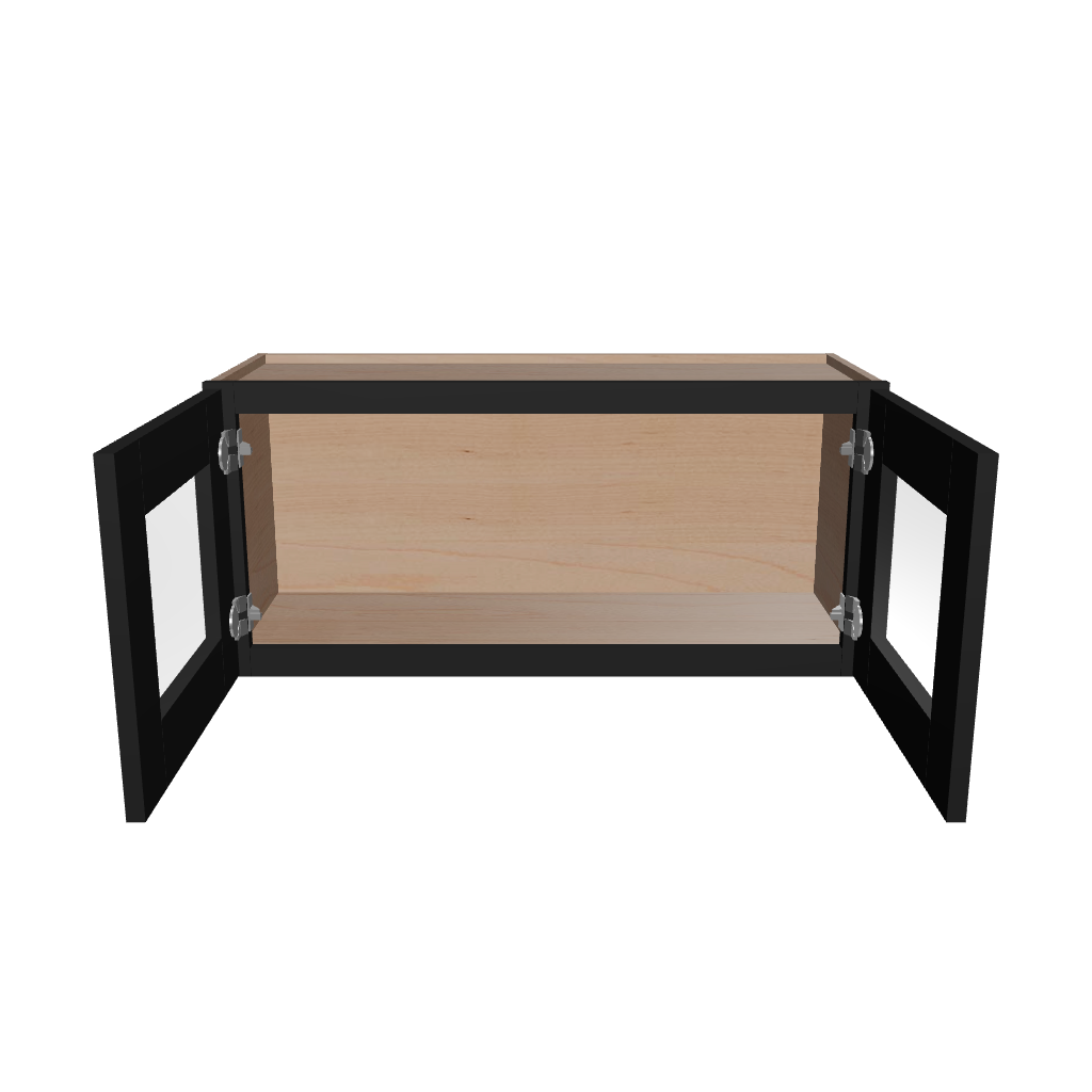 Modernform Cabinet Onyx Black Shaker 33" W X 15" H X 12" D Double Glass Door Wall Cabinet