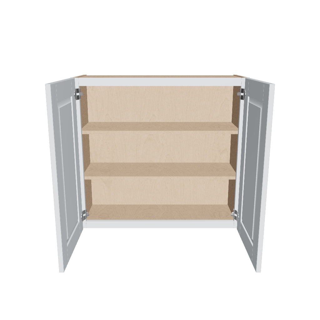 J&K White Shaker S8 Double Door Wall Cabinet   33" W x 30" H