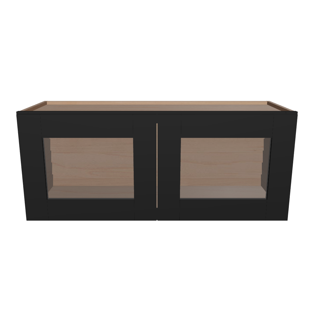 Modernform Cabinet Onyx Black Shaker 36" W X 15" H X 12" D Double Glass Door Wall Cabinet
