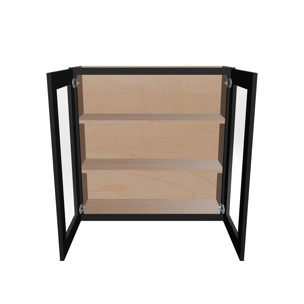 Modernform Cabinet Onyx Black Shaker 36" W X 36" H X 12" D Double Glass Door Wall Cabinet
