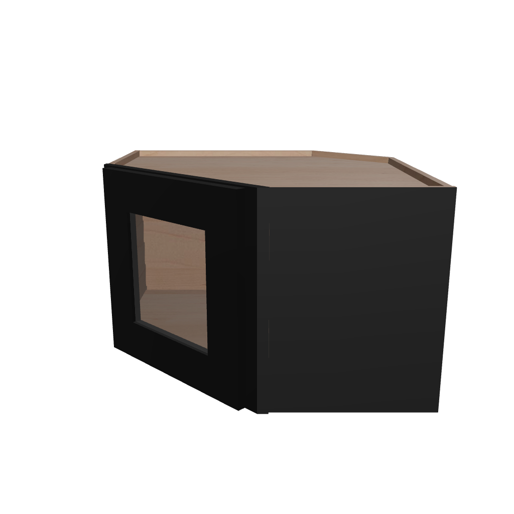 Modernform Cabinet Onyx Black Shaker 24" W X 15" H X 12" D Diagonal Corner Glass Door Wall Cabinet