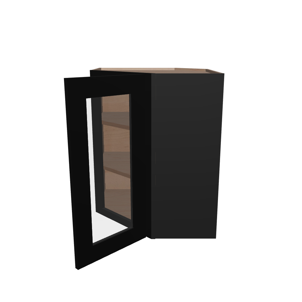 Modernform Cabinet Onyx Black Shaker 24" W X 30" H X 12" D Wall Diagonal Corner Glass Door Cabinet