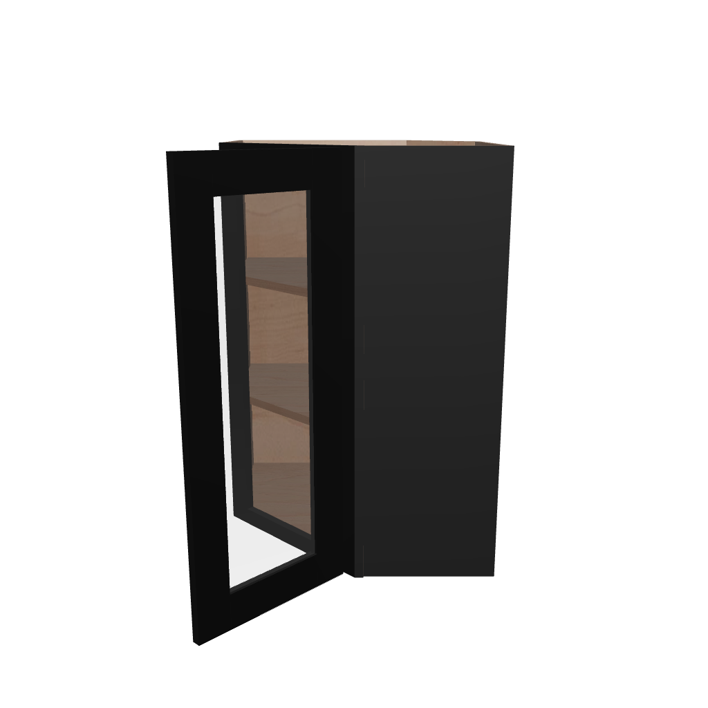Modernform Cabinet Onyx Black Shaker 24" W X 36" H X 12" D Wall Diagonal Corner Glass Door Cabinet