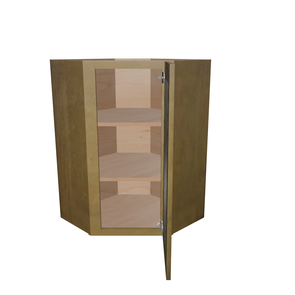 Modernform Cabinet Natural Shaker 24" W X 36" H X 12" D Wall Diagonal Corner Glass Door Cabinet