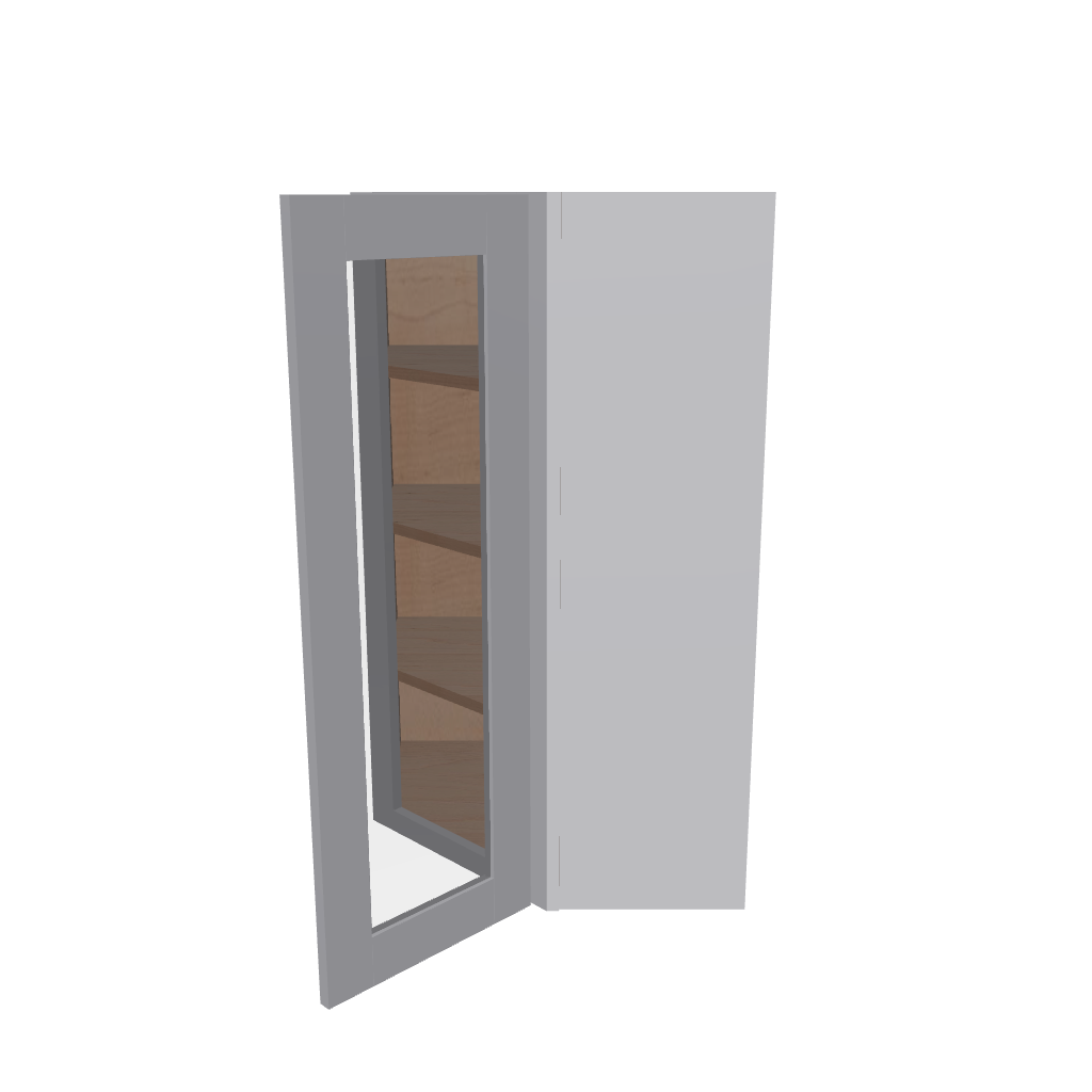 Modernform Cabinet Grey Shaker 24" W X 42" H X 12" D Wall Diagonal Corner Glass Door Cabinet
