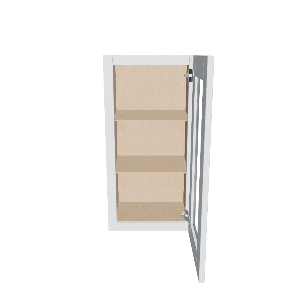 J&K White Shaker S8 Wall Glass Cabinet   15" W x 30" H (No Glass Insert)