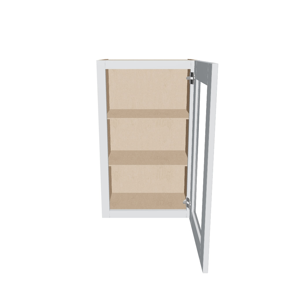 J&K White Shaker S8 Wall Glass Cabinet   18" W x 30" H (No Glass Insert)