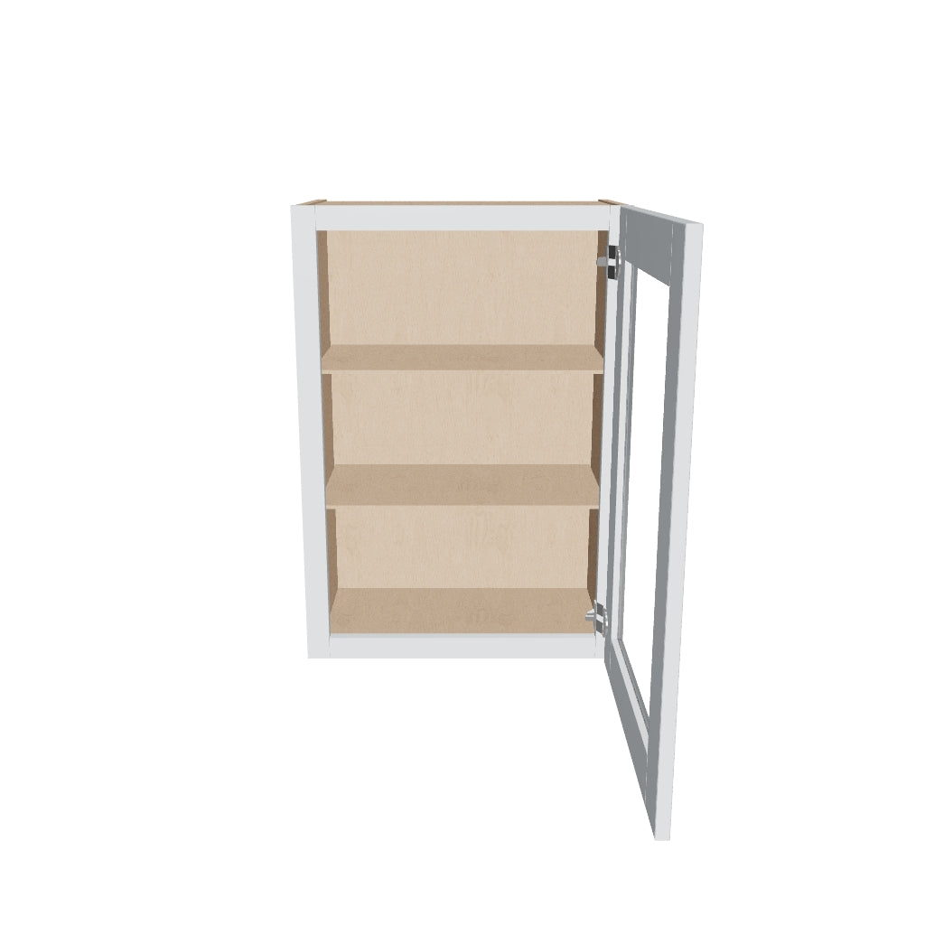 J&K White Shaker S8 Wall Glass Cabinet   21" W x 30" H (No Glass Insert)