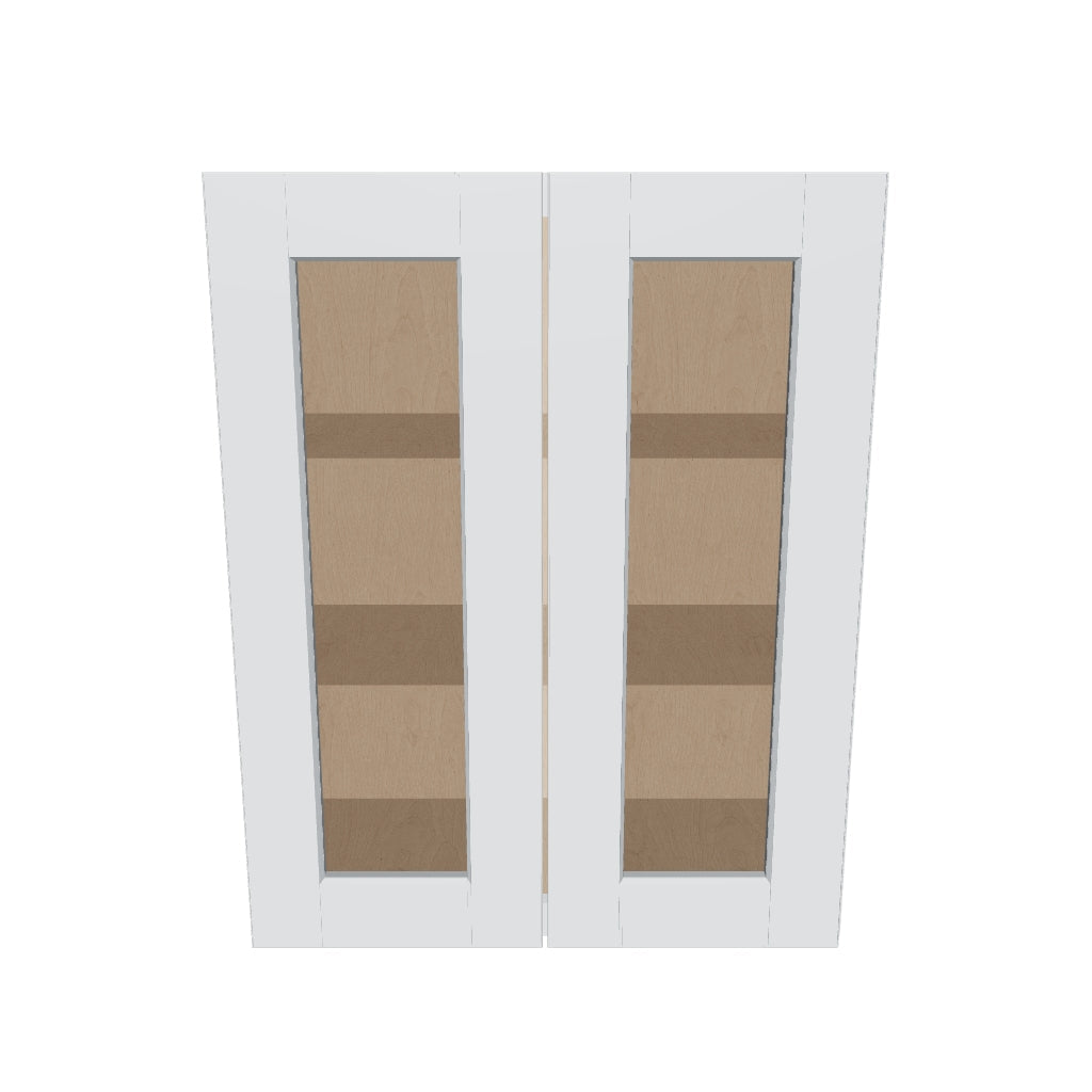 J&K White Shaker S8 Wall Glass Cabinet   24" W x 30" H (No Glass Insert)