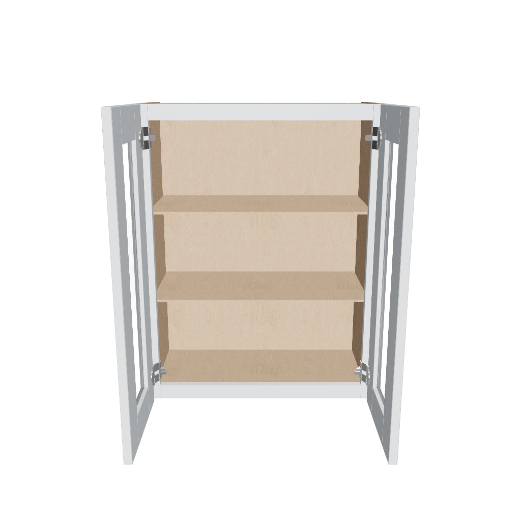 J&K White Shaker S8 Wall Glass Cabinet   24" W x 30" H (No Glass Insert)