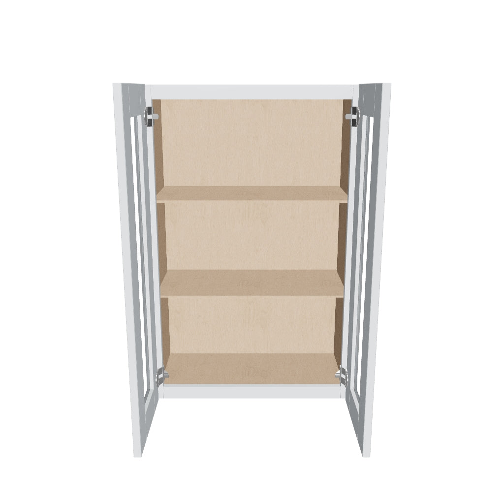 J&K White Shaker S8 Wall Glass Cabinet   24" W x 36" H (No Glass Insert)