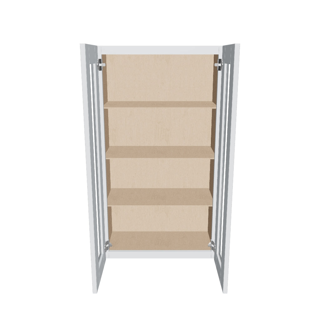 J&K White Shaker S8 Wall Glass Cabinet   24" W x 42" H (No Glass Insert)