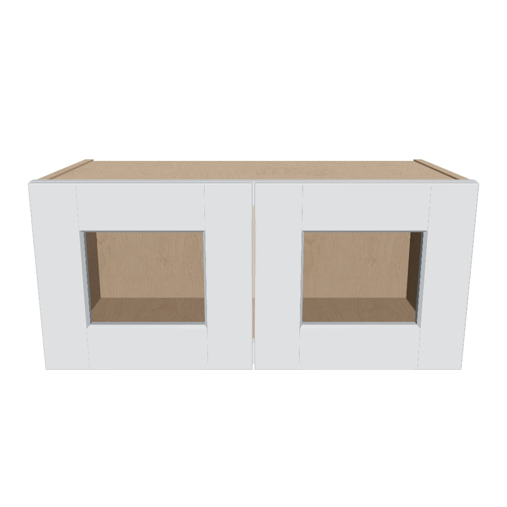J&K White Shaker S8 Wall Glass Cabinet   27" W x 12" H (No Glass Insert)