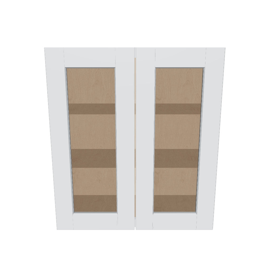 J&K White Shaker S8 Wall Glass Cabinet   27" W x 30" H (No Glass Insert)