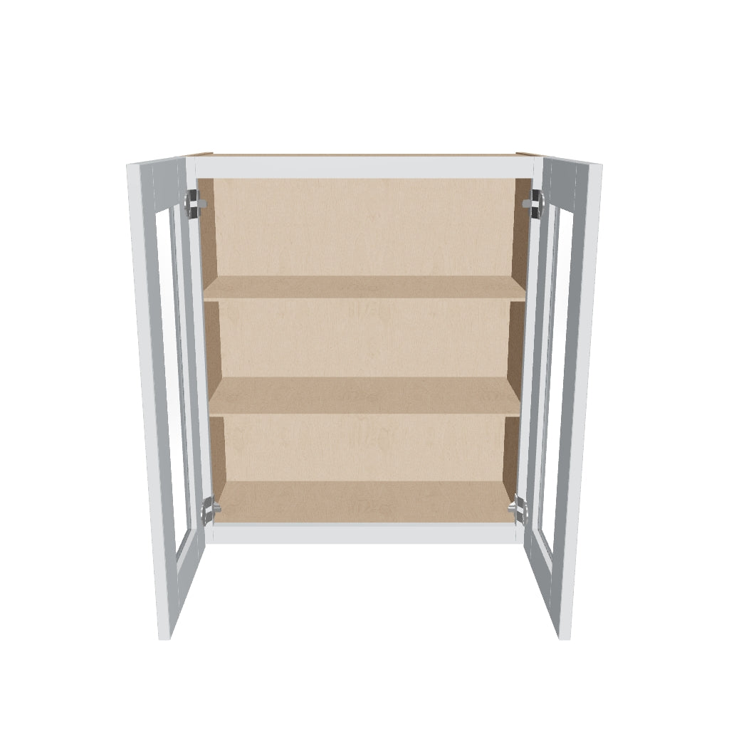 J&K White Shaker S8 Wall Glass Cabinet   27" W x 30" H (No Glass Insert)