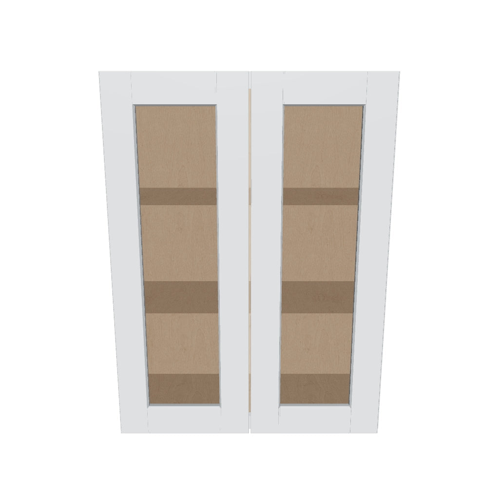 J&K White Shaker S8 Wall Glass Cabinet   27" W x 36" H (No Glass Insert)
