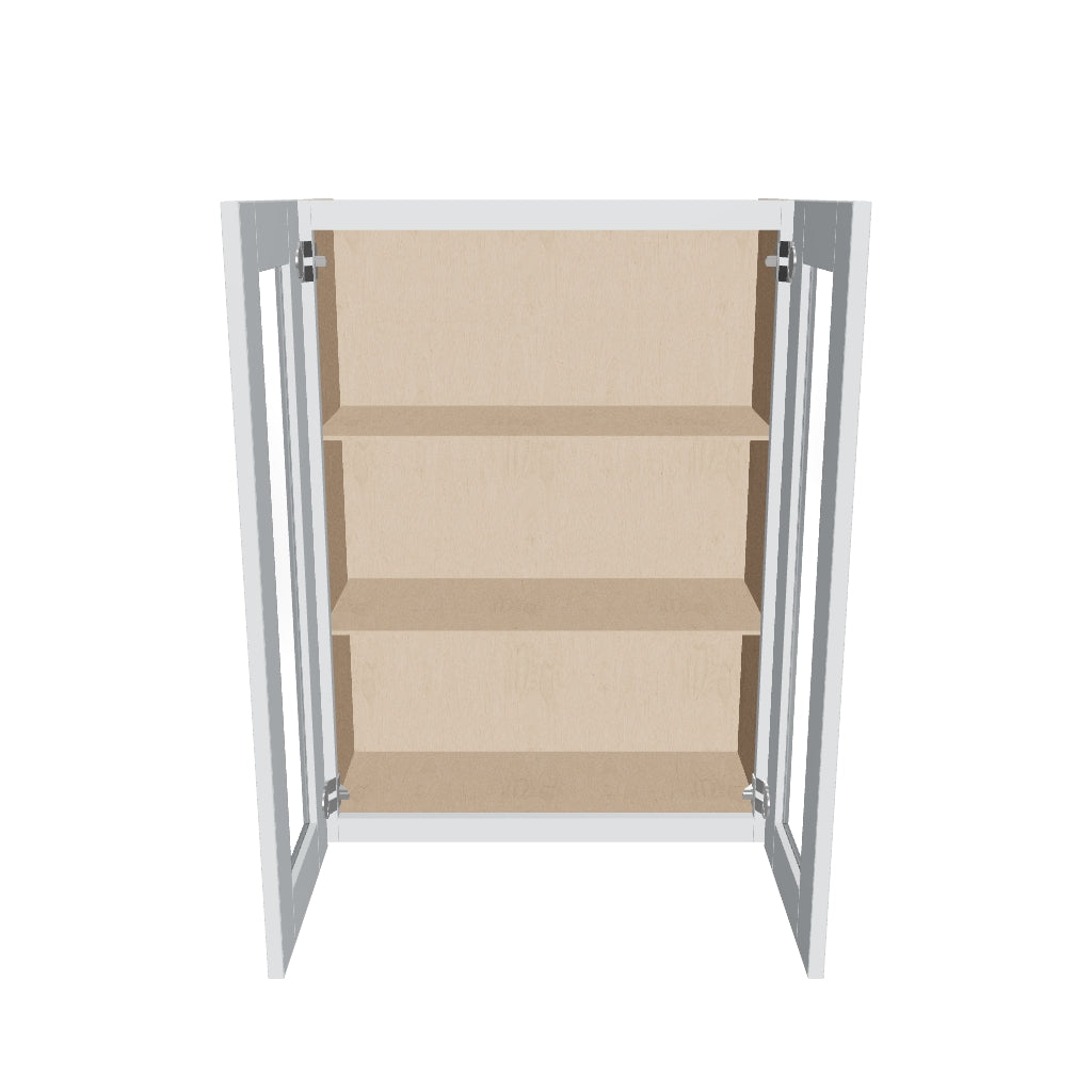 J&K White Shaker S8 Wall Glass Cabinet   27" W x 36" H (No Glass Insert)