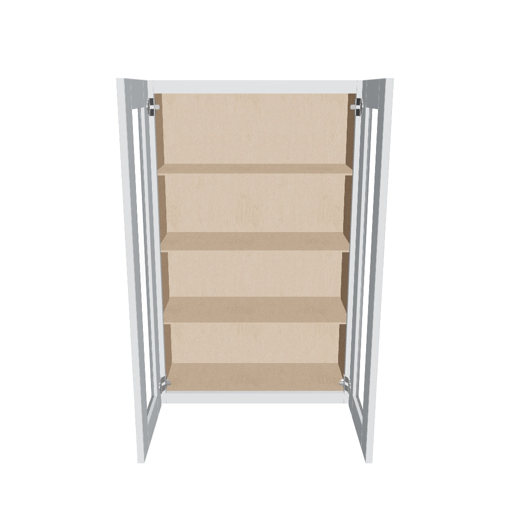 J&K White Shaker S8 Wall Glass Cabinet   27" W x 42" H (No Glass Insert)