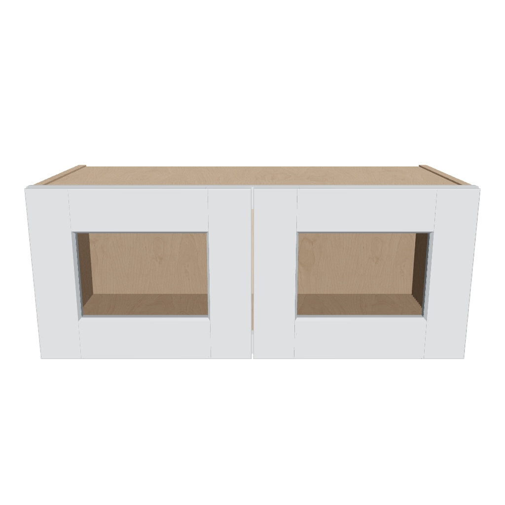 J&K White Shaker S8 Wall Glass Cabinet   30" W x 12" H (No Glass Insert)