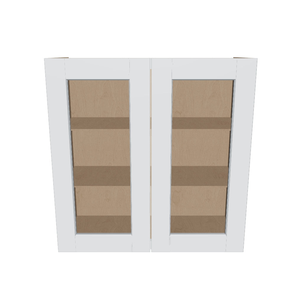 J&K White Shaker S8 Wall Glass Cabinet   30" W x 30" H (No Glass Insert)