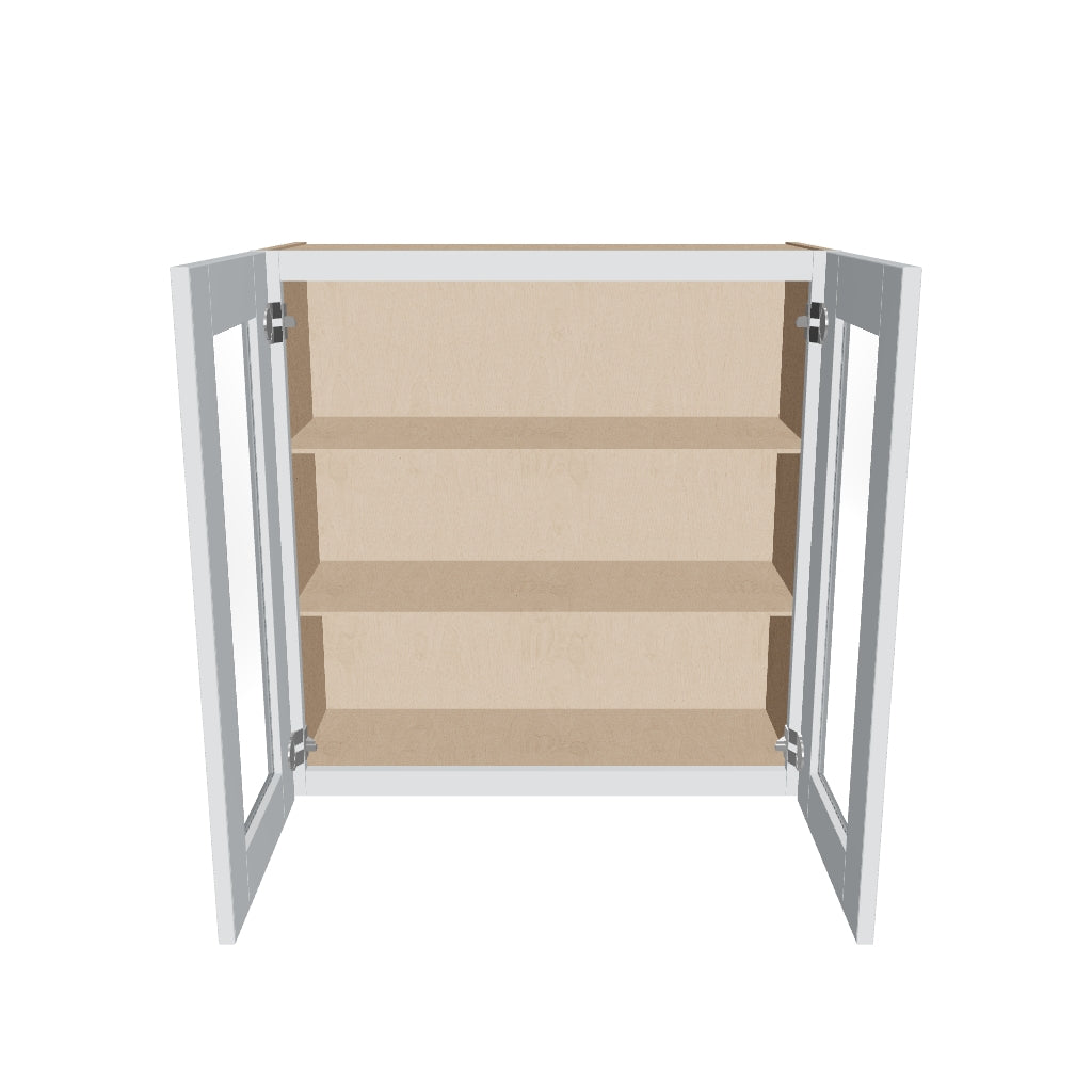 J&K White Shaker S8 Wall Glass Cabinet   30" W x 30" H (No Glass Insert)