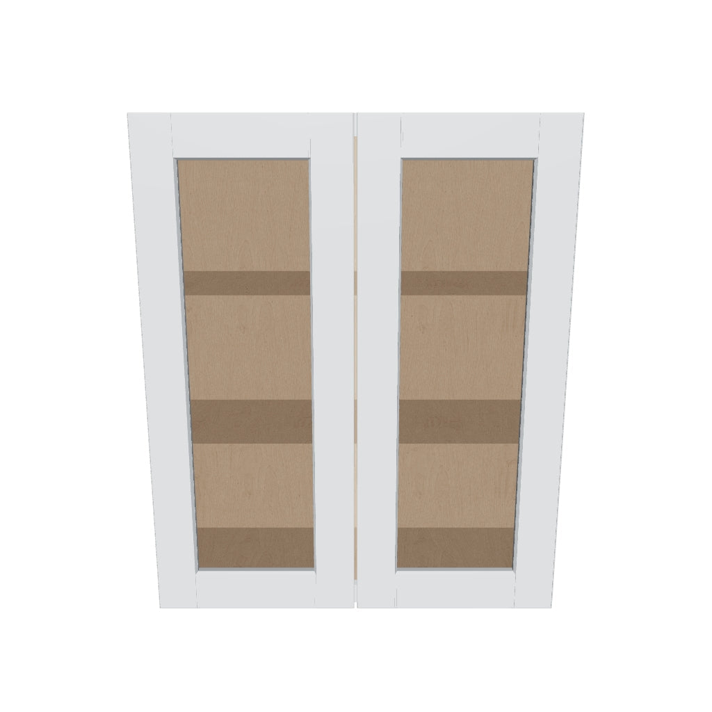 J&K White Shaker S8 Wall Glass Cabinet   30" W x 36" H (No Glass Insert)