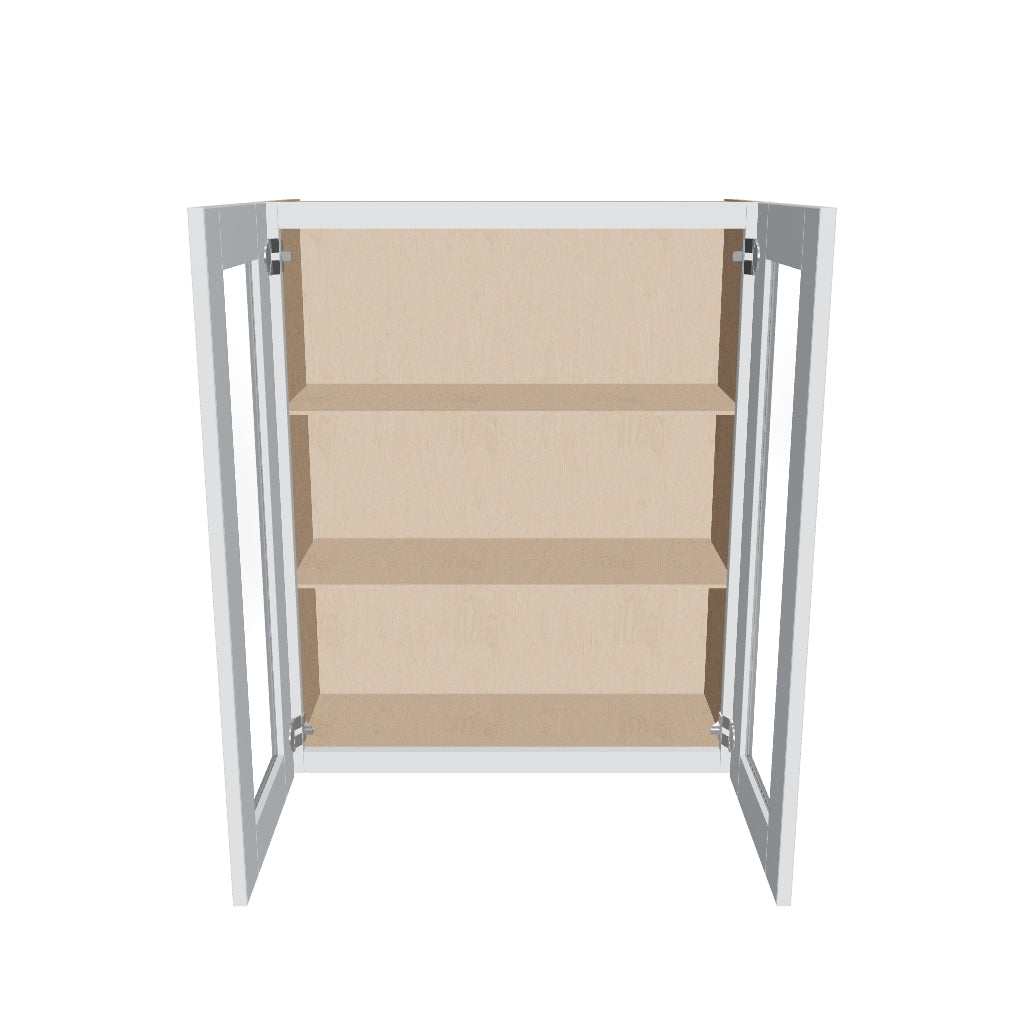 J&K White Shaker S8 Wall Glass Cabinet   30" W x 36" H (No Glass Insert)