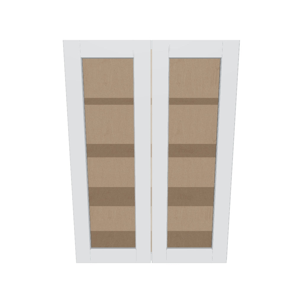 J&K White Shaker S8 Wall Glass Cabinet   30" W x 42" H (No Glass Insert)