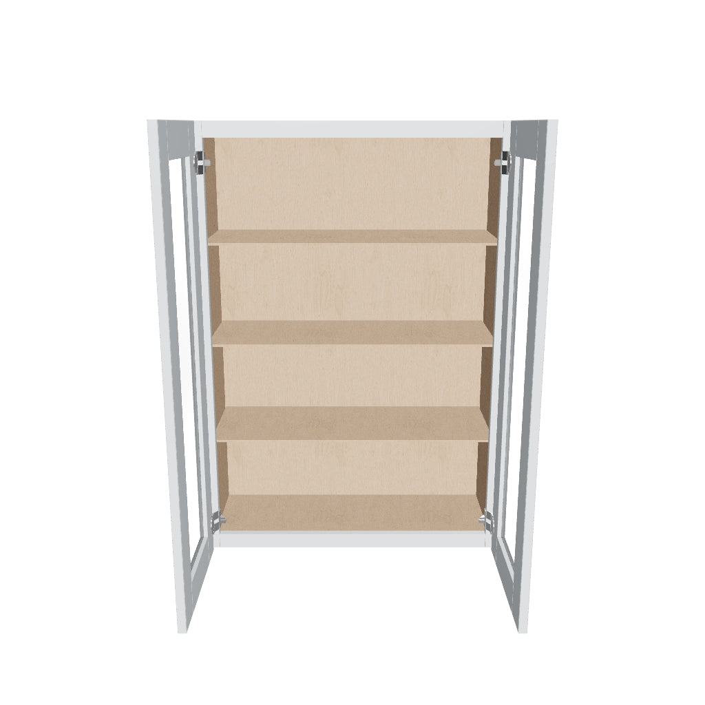 J&K White Shaker S8 Wall Glass Cabinet   30" W x 42" H (No Glass Insert)