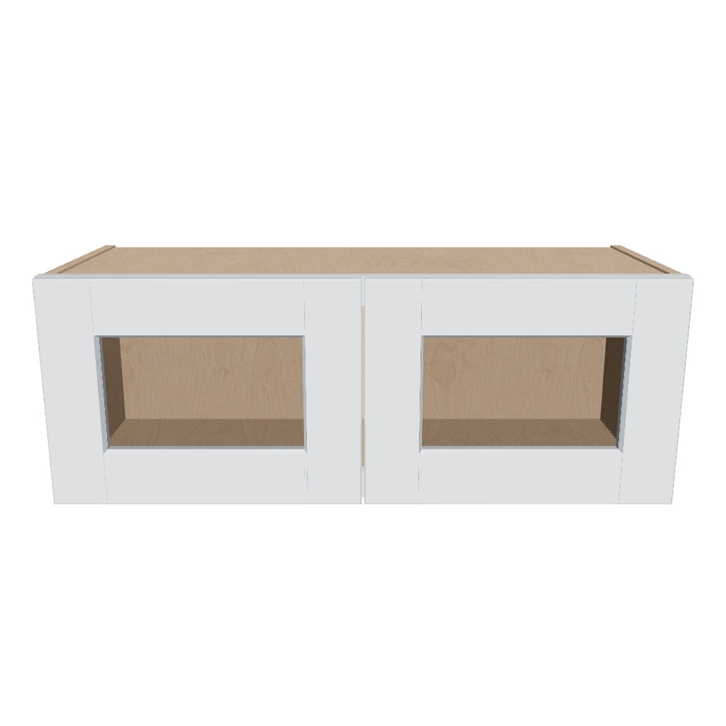 J&K White Shaker S8 Wall Glass Cabinet   33" W x 12" H (No Glass Insert)
