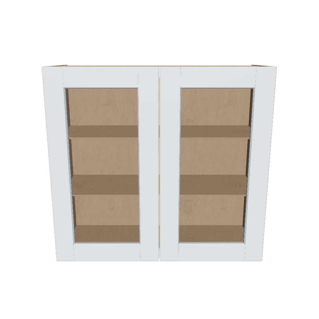 J&K White Shaker S8 Wall Glass Cabinet   33" W x 30" H (No Glass Insert)
