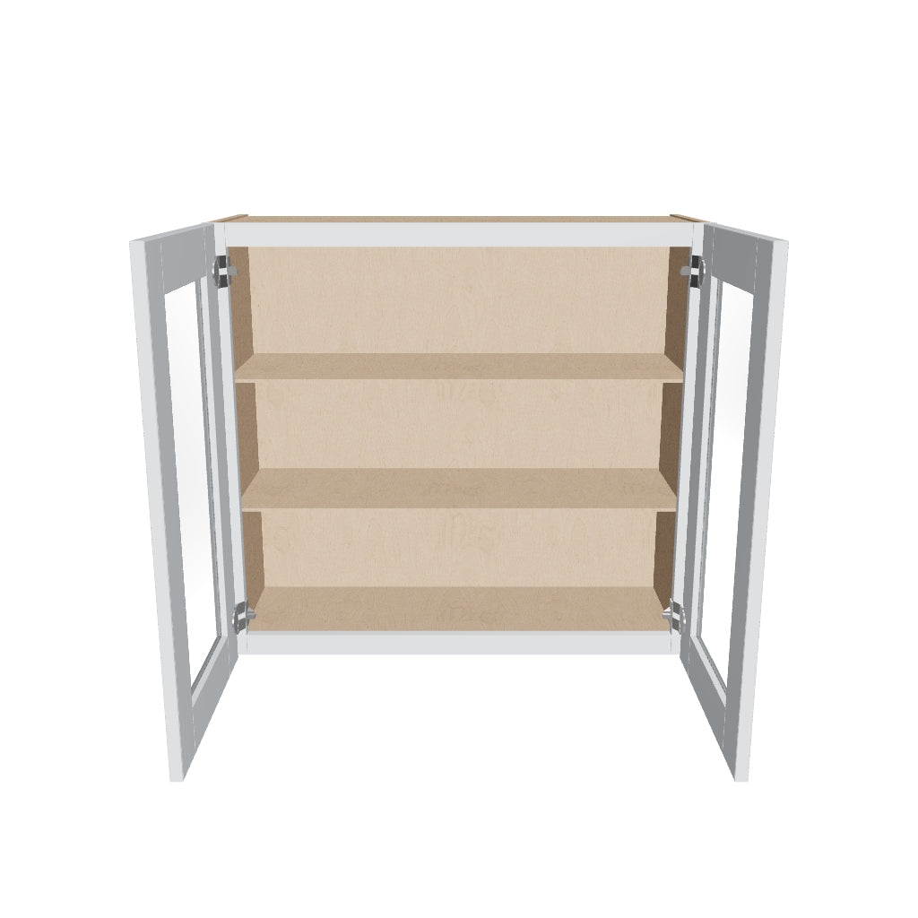 J&K White Shaker S8 Wall Glass Cabinet   33" W x 30" H (No Glass Insert)
