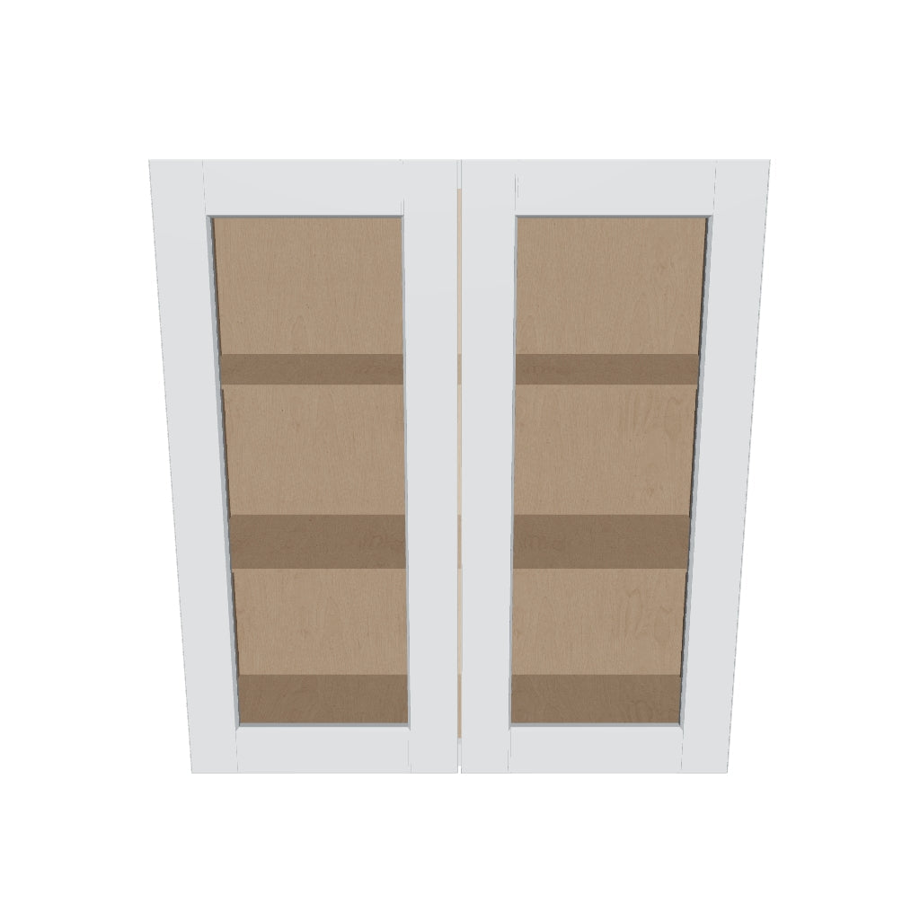 J&K White Shaker S8 Wall Glass Cabinet   33" W x 36" H (No Glass Insert)
