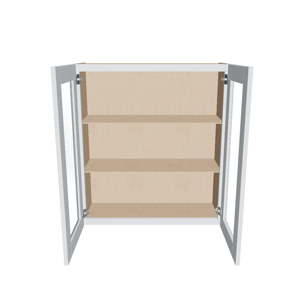 J&K White Shaker S8 Wall Glass Cabinet   33" W x 36" H (No Glass Insert)