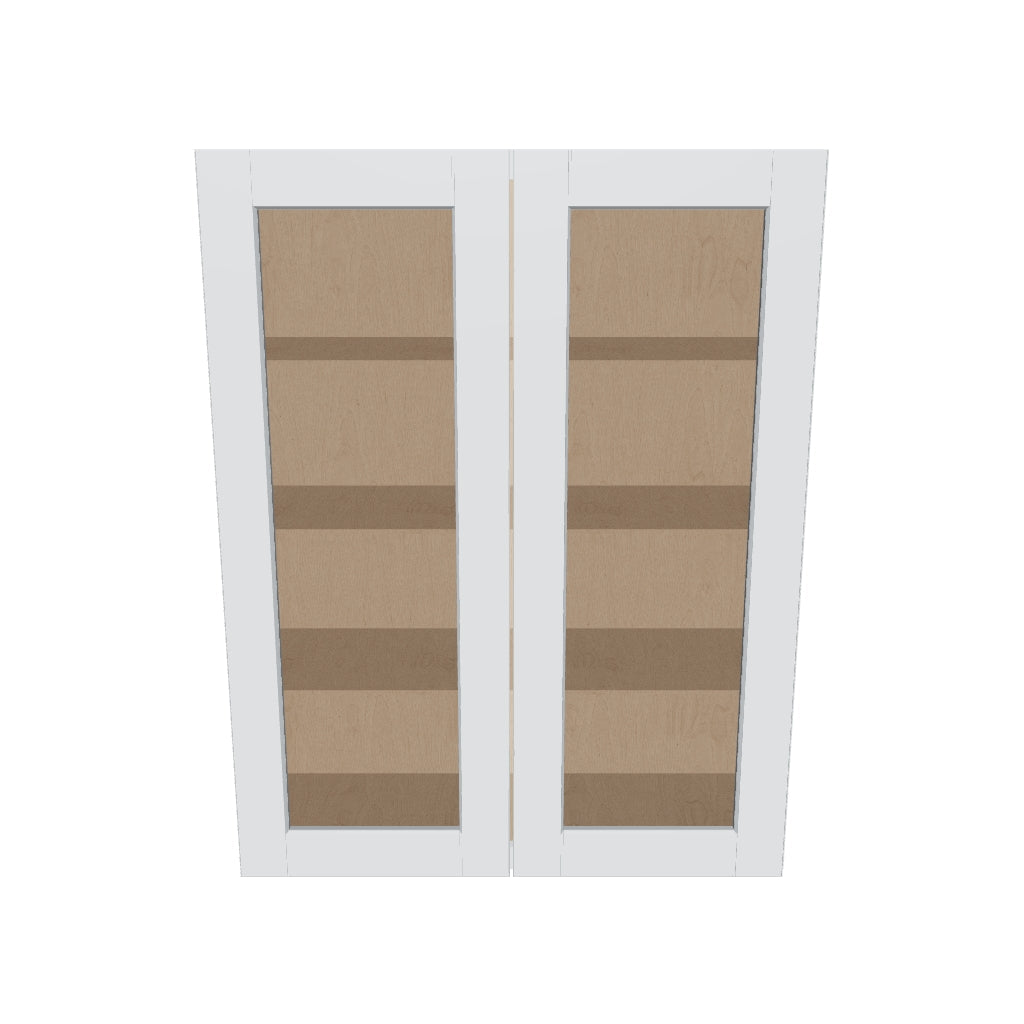 J&K White Shaker S8 Wall Glass Cabinet   33" W x 42" H (No Glass Insert)