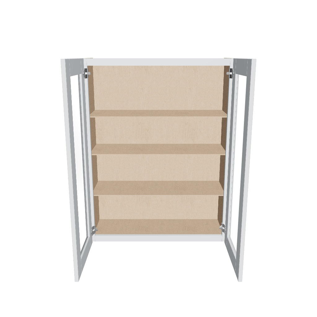 J&K White Shaker S8 Wall Glass Cabinet   33" W x 42" H (No Glass Insert)