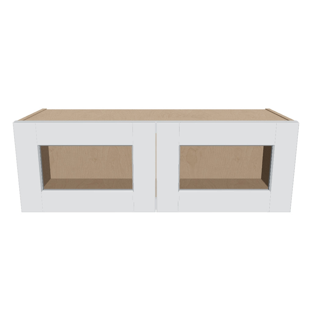 J&K White Shaker S8 Wall Glass Cabinet   36" W x 12" H (No Glass Insert)