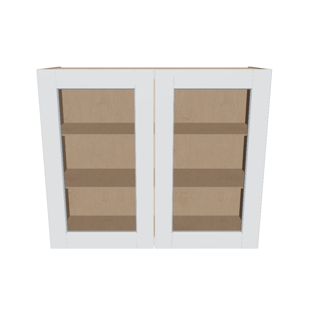 J&K White Shaker S8 Wall Glass Cabinet   36" W x 30" H (No Glass Insert)