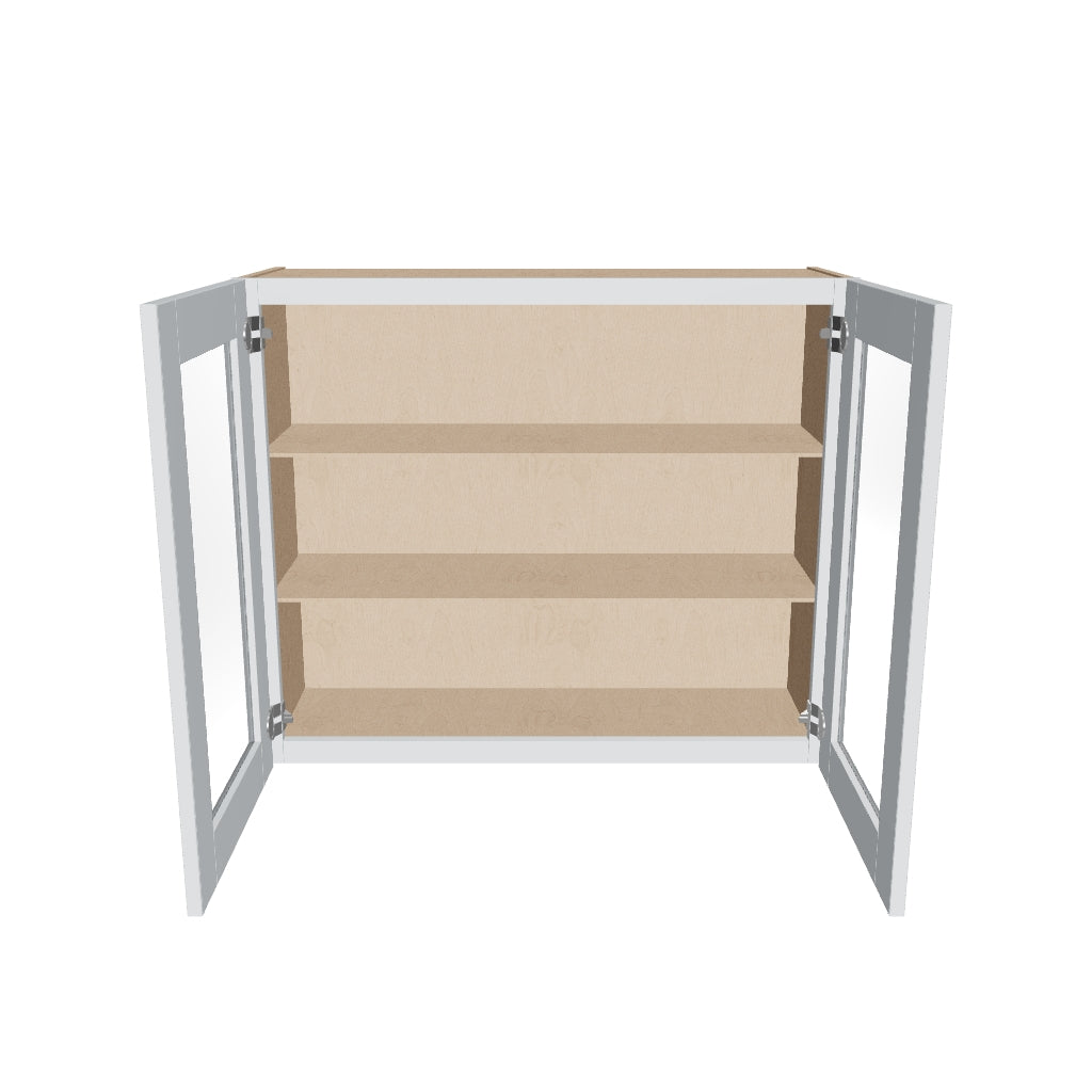 J&K White Shaker S8 Wall Glass Cabinet   36" W x 30" H (No Glass Insert)