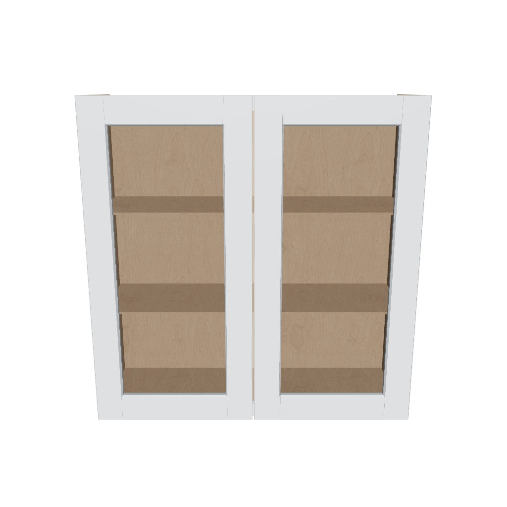 J&K White Shaker S8 Wall Glass Cabinet   36" W x 36" H (No Glass Insert)