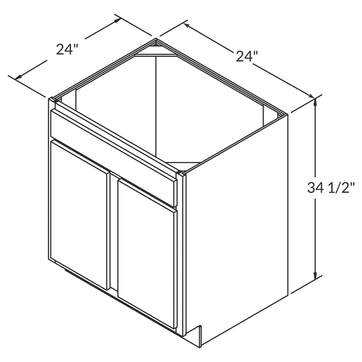 LessCare Newport Sink Base 24"W Shaker Cabinet Wireframe