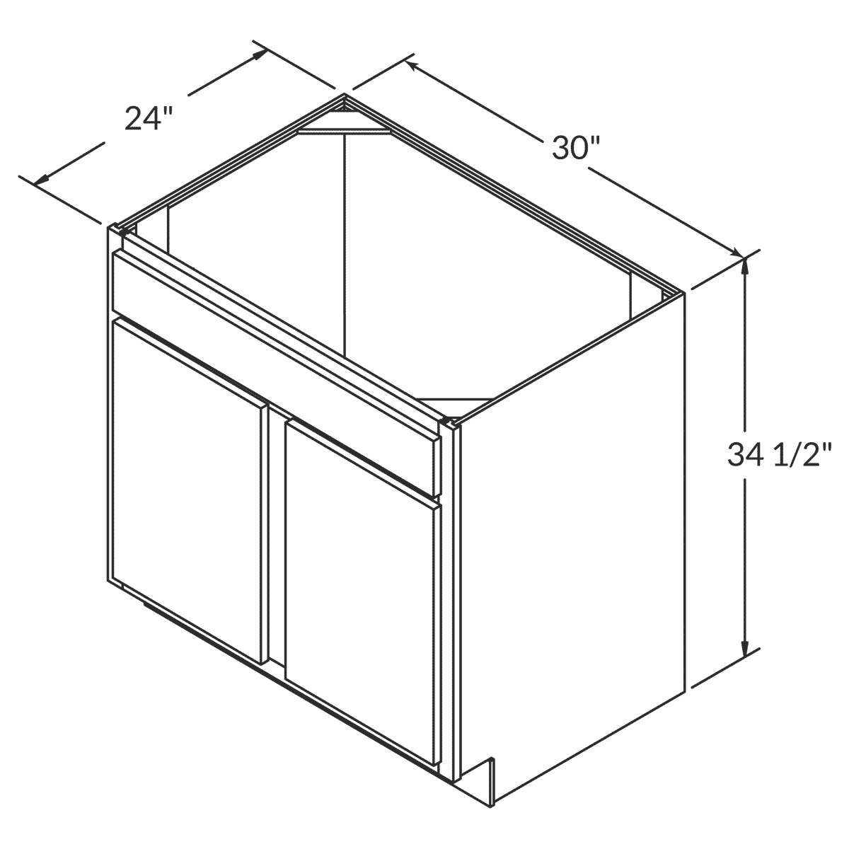 LessCare Alpina White Sink Base 30"W Shaker Cabinet Wireframe