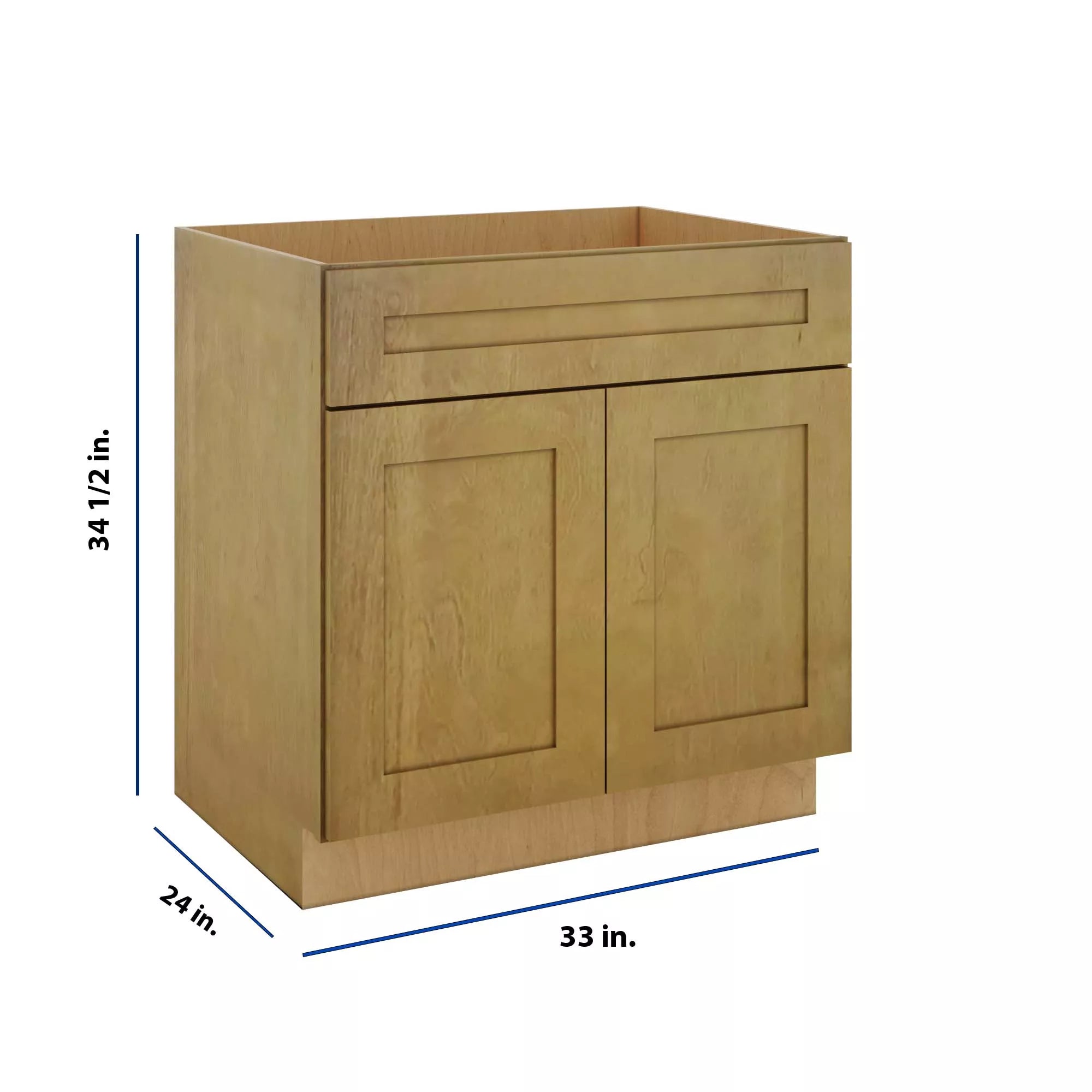 Modernform Cabinet Natural Shaker 33" W X 34 1/2" H X 24" D Double Door Sink Base Cabinet