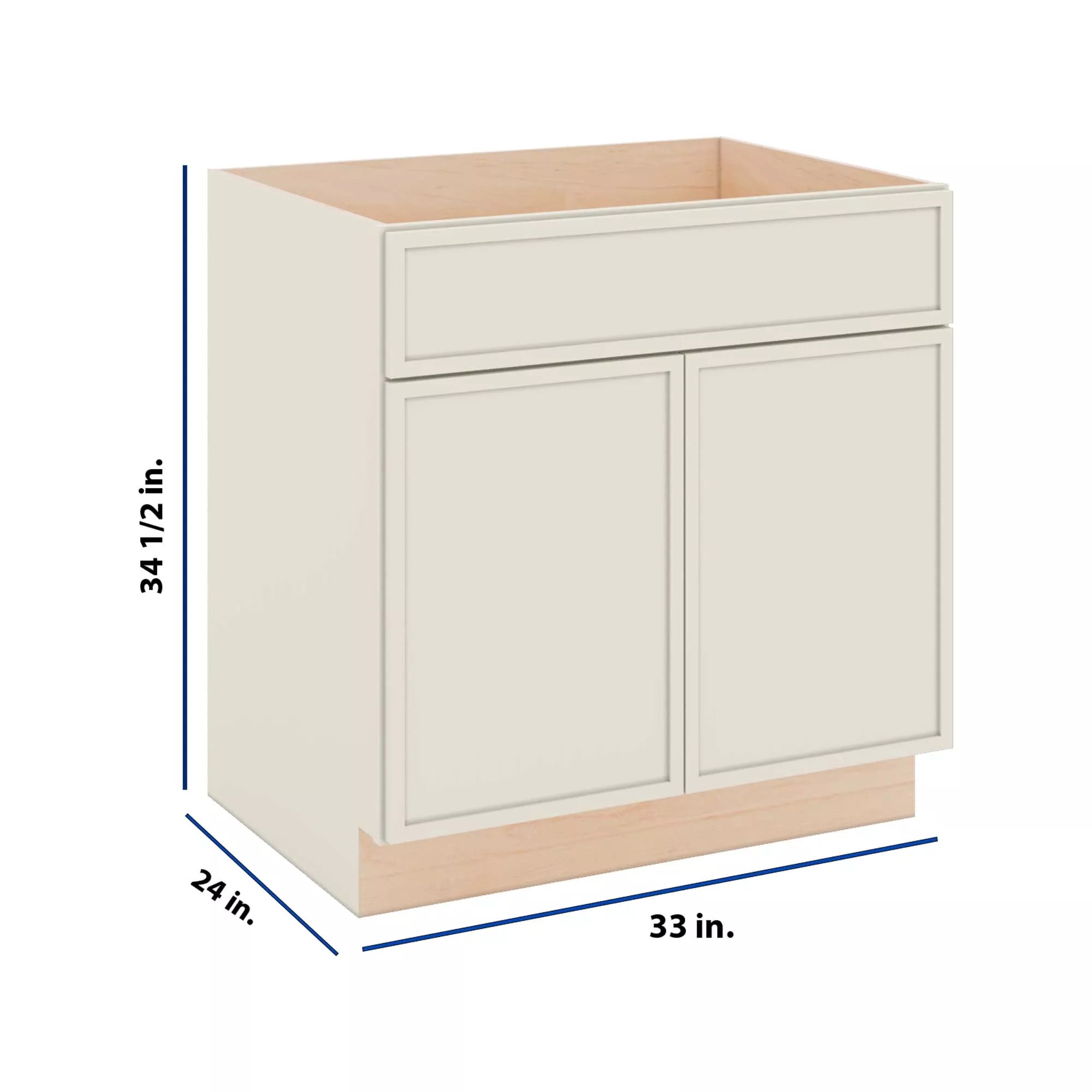 Modernform Cabinet Slim Dove White 33" W X 34 1/2" H X 24" D Double Door Sink Base Cabinet