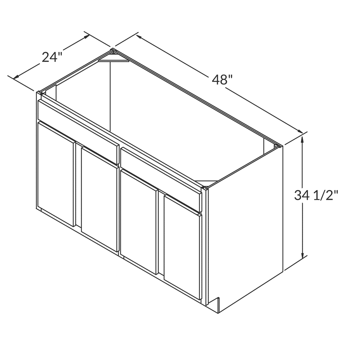 Sink Base Kitchen Cabinet SB48 Newport LessCare 48 in. width 34.5 in. height 24 in. depth