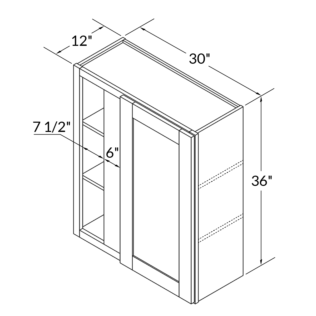 Square Corner Wall Blind Reversible Kitchen Cabinet SC3036 Alpina White LessCare 30 in. width 36 in. height 12 in. depth